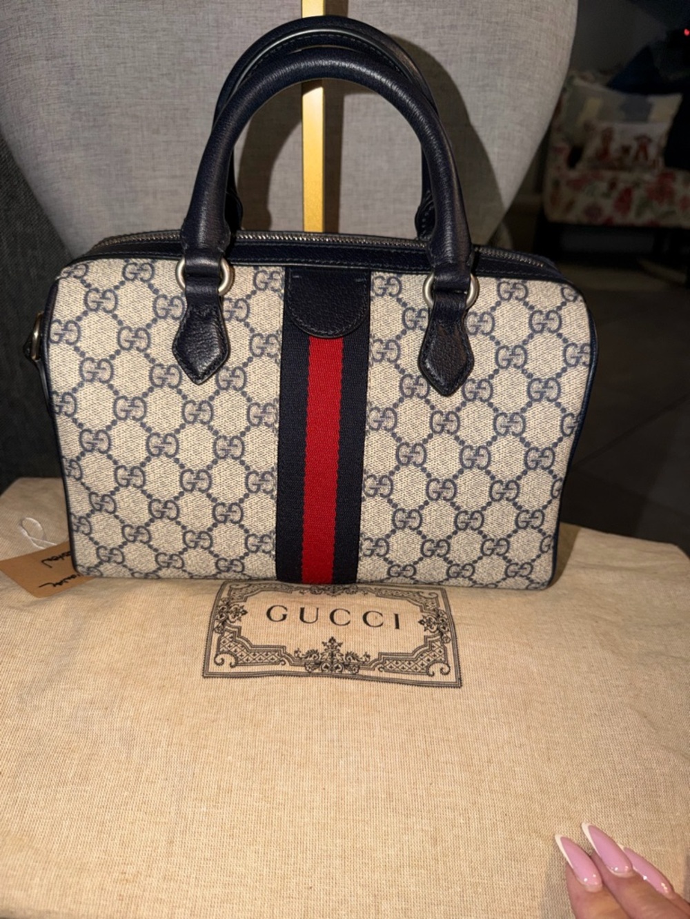 Gucci Ophidia Navy and Red GG Supreme Boston bag NEW - Picture 4 of 15